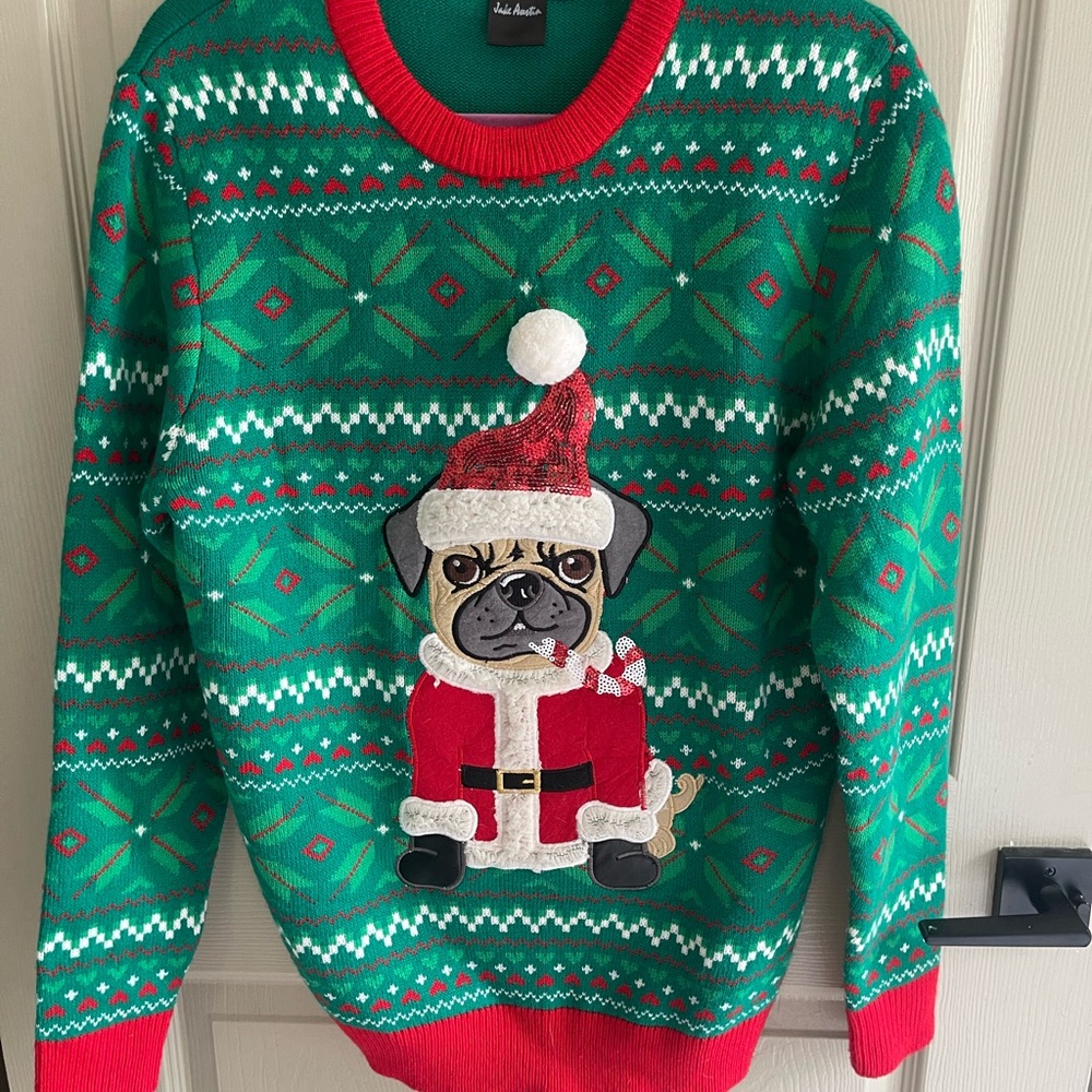 Holiday Pug Christmas Sweater - Green and Red